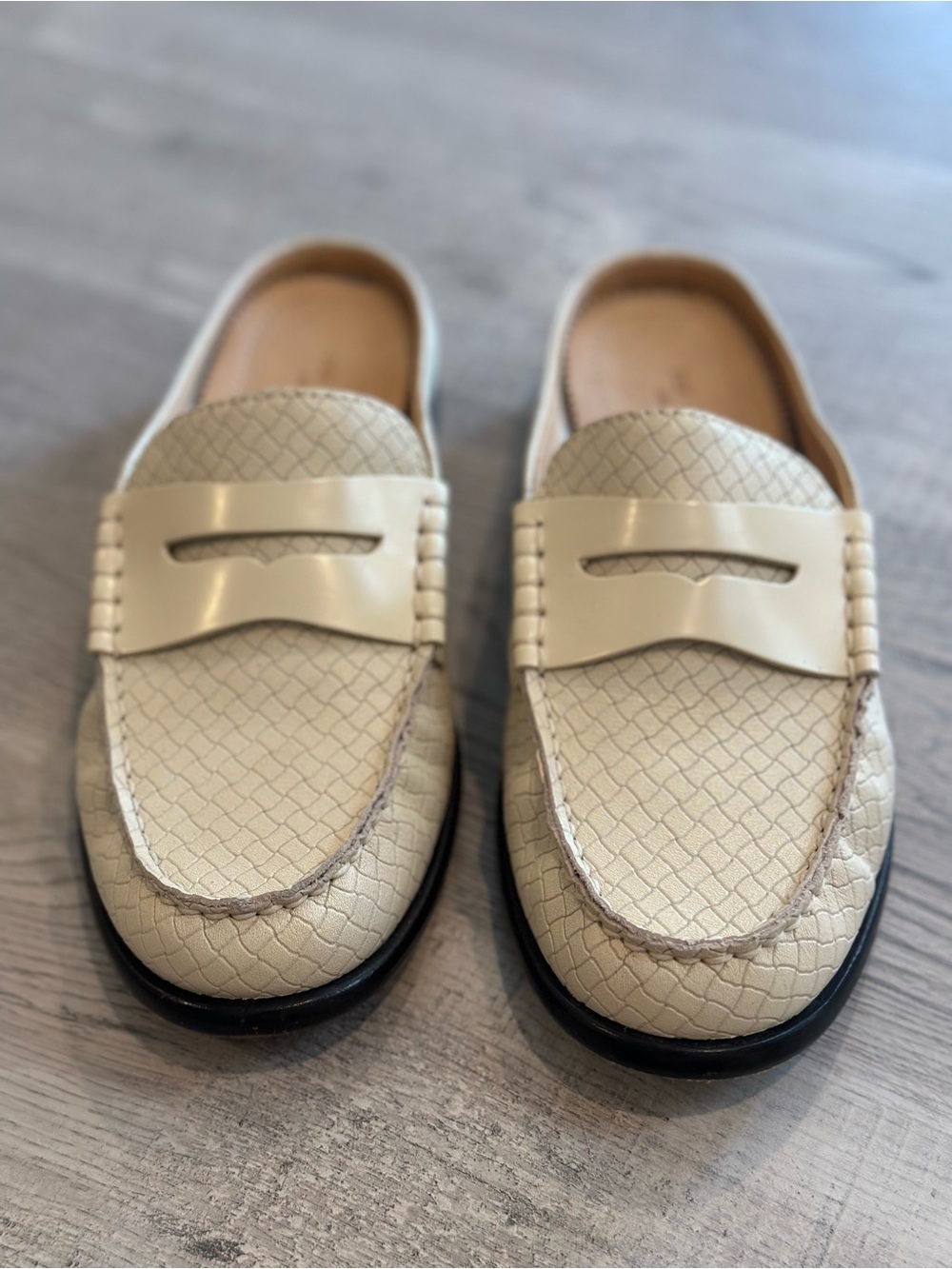 rag & bone Carter Penny Loafer Mules Ivory Leather Size EU38 (US 8)
